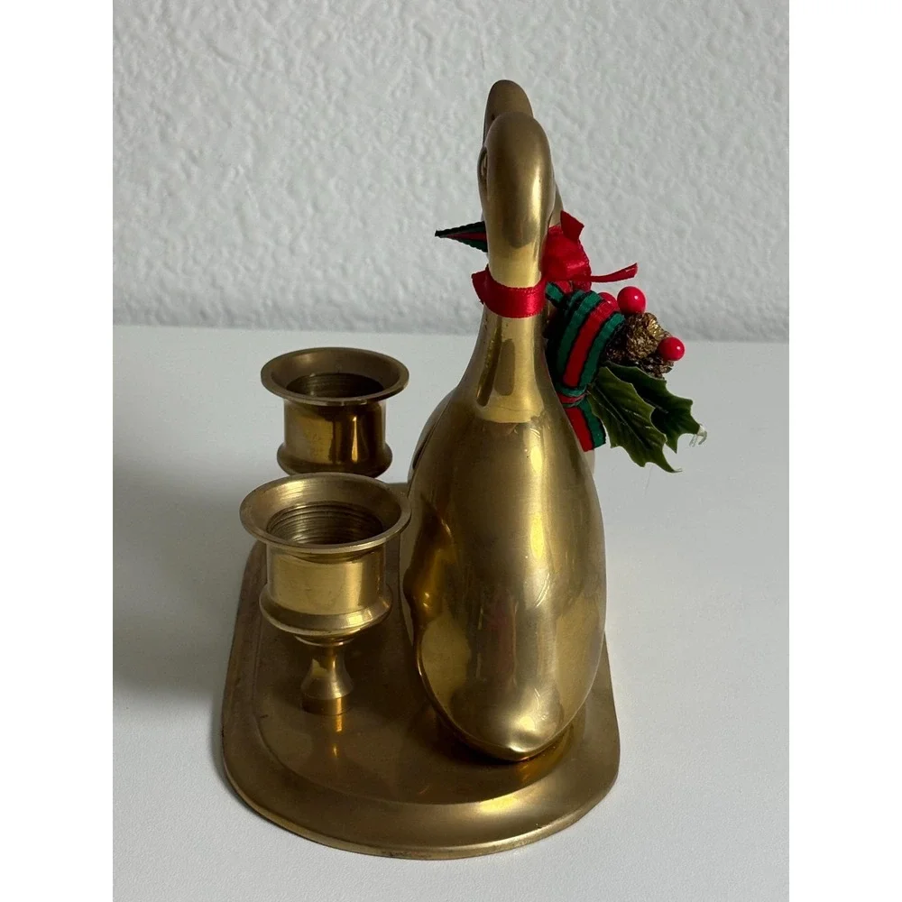 Vintage Brass Swan Candle Holder Double Bird Christmas